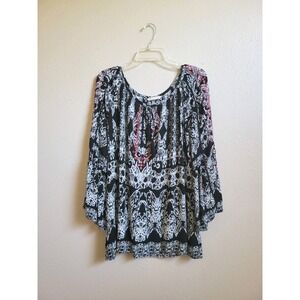 Soft Surroundings Women's Grace Embroidered Boho Black & White‎ Tunic- Size XL
